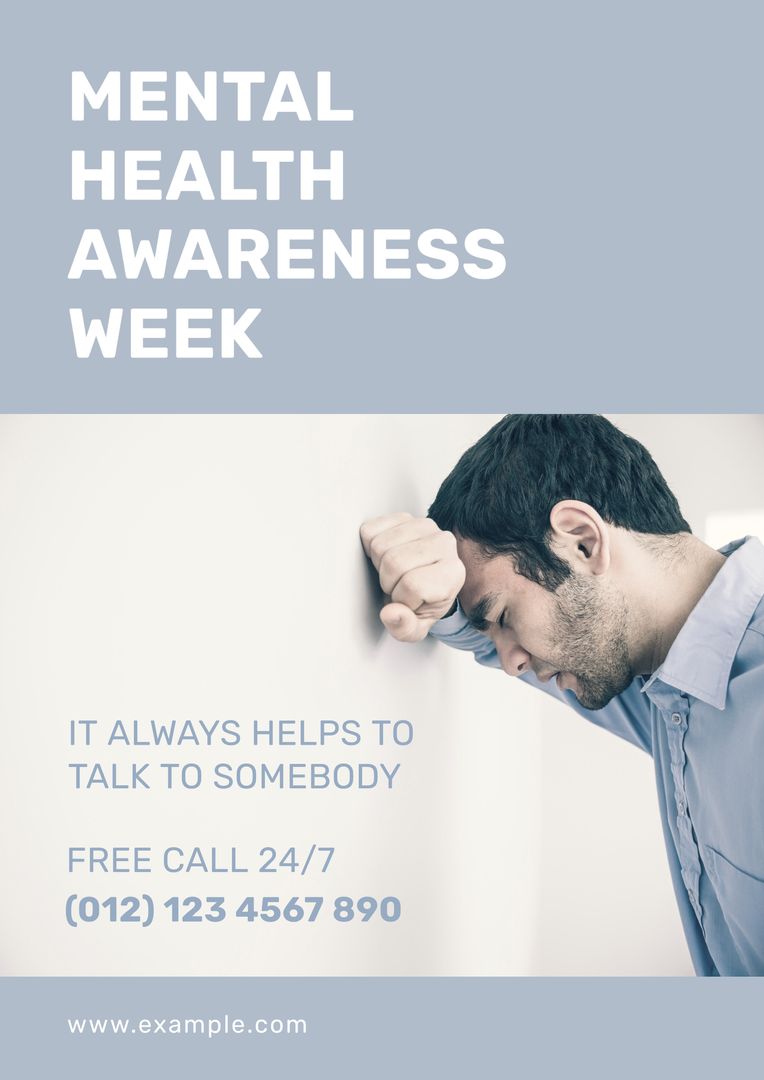 Mental Health Support Campaign Poster With Contemplative Man