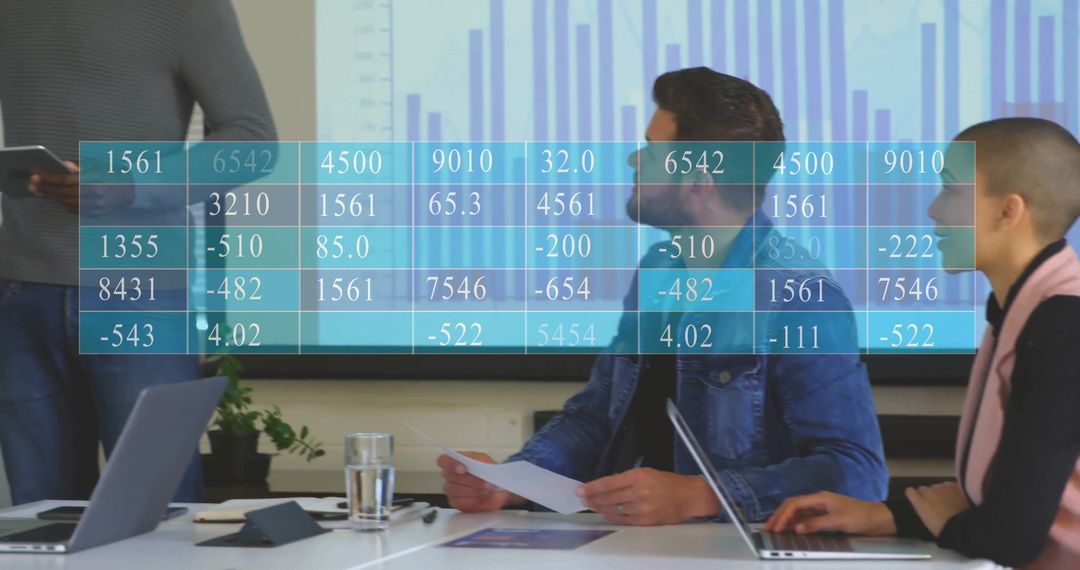 Team Analyzing Financial Data Amid Global Business Presentation