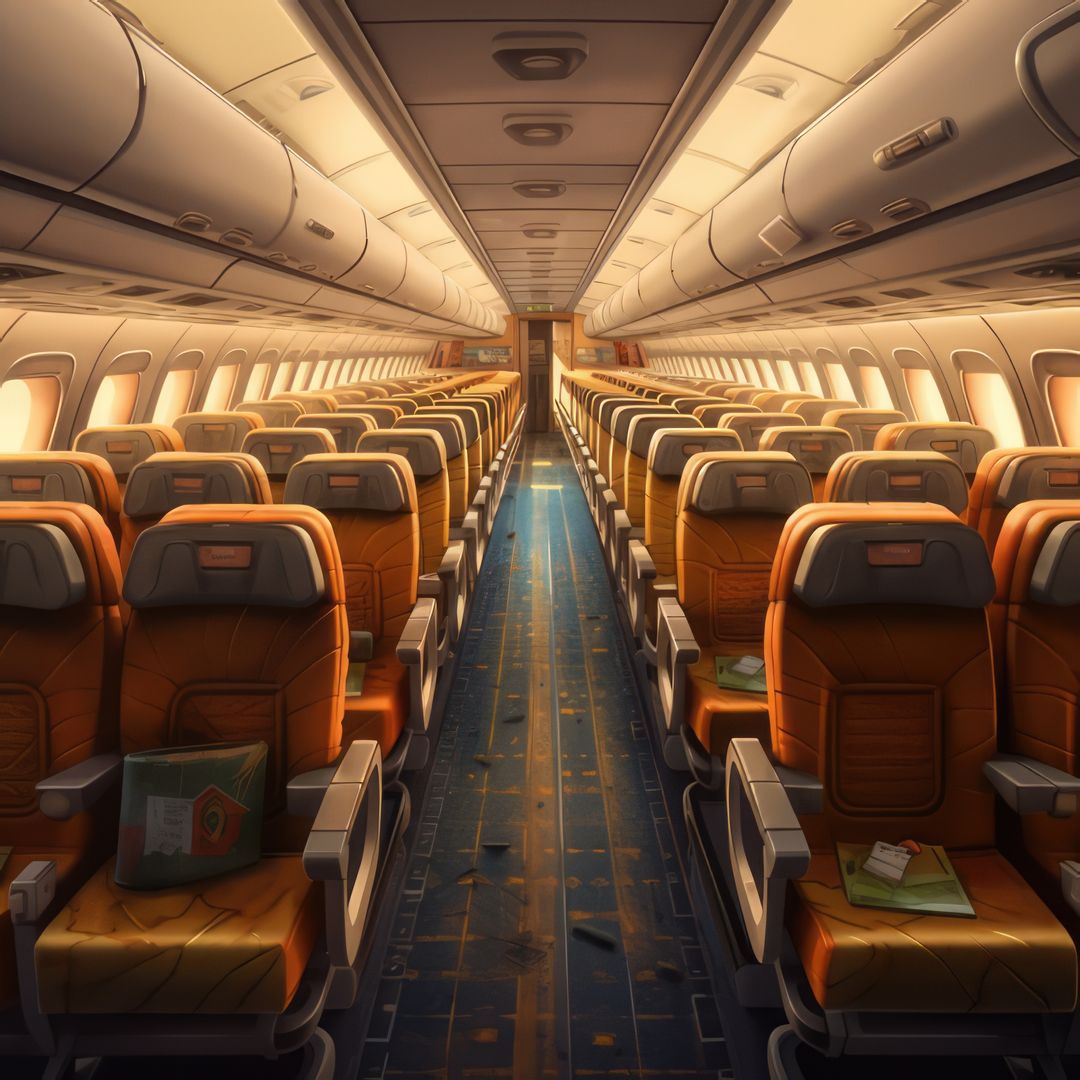 Interior of airplane with empty seats, created using generative ai technology - Free Images, Stock Photos and Pictures on Pikwizard.com
