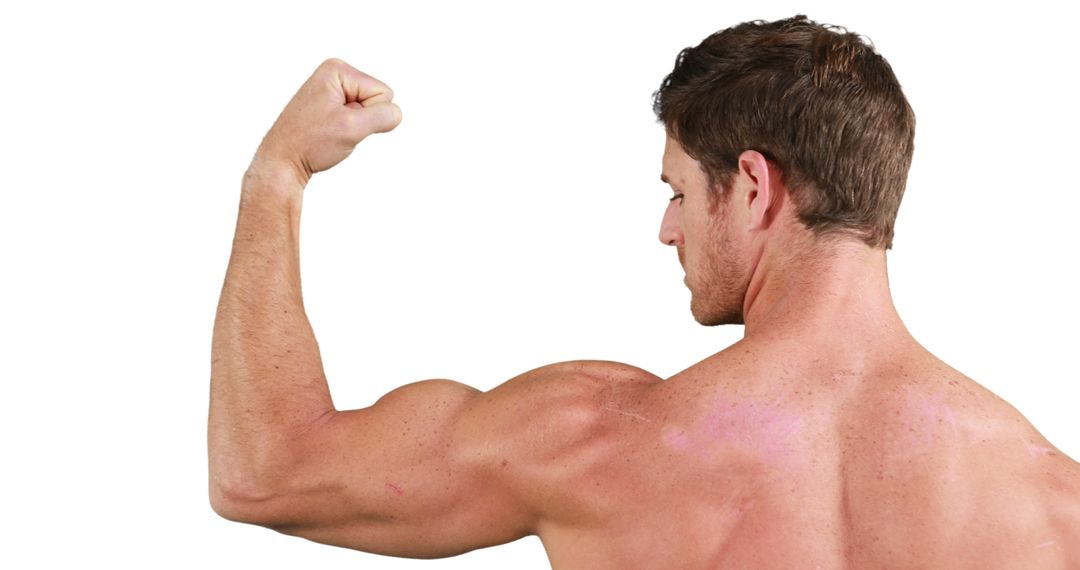 Muscular Man Flexing Bicep Demonstrating Physical Fitness