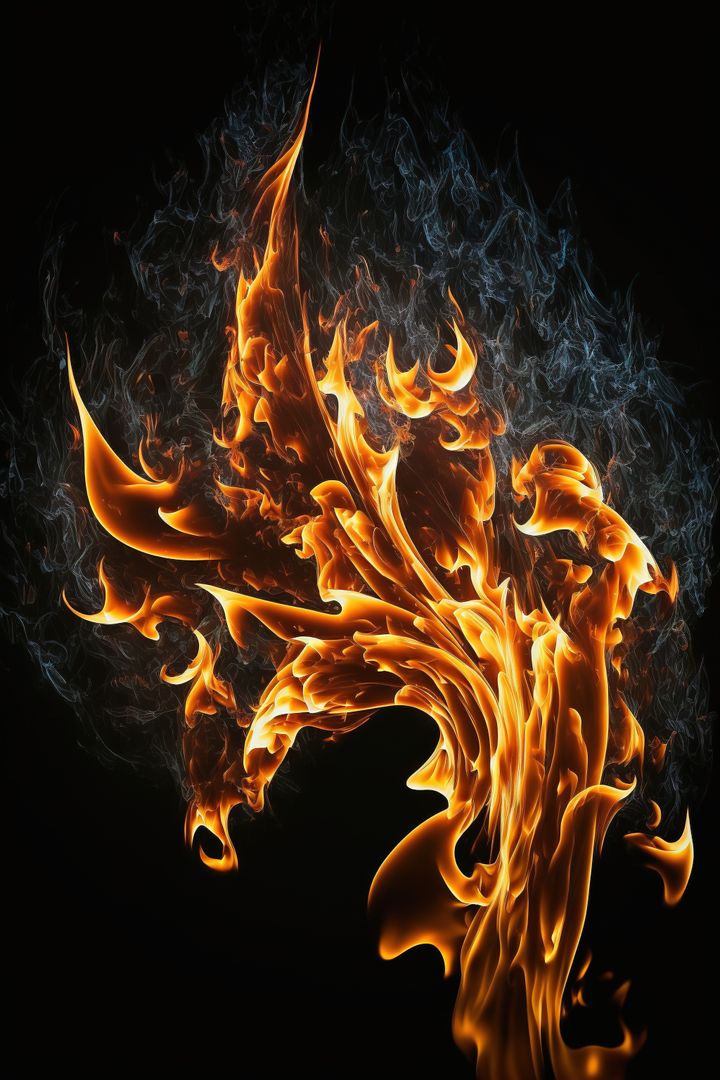 Detailed fire flames and smoke on black background, created using generative ai technology - Free Images, Stock Photos and Pictures on Pikwizard.com