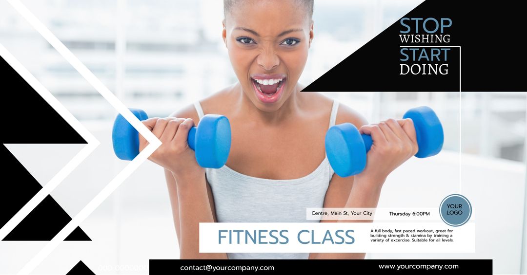 Energetic woman lifting weights featuring fitness motivation