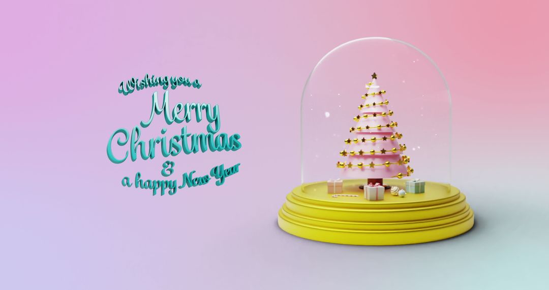 Elegant Christmas Tree Under Dome With Festive Greeting