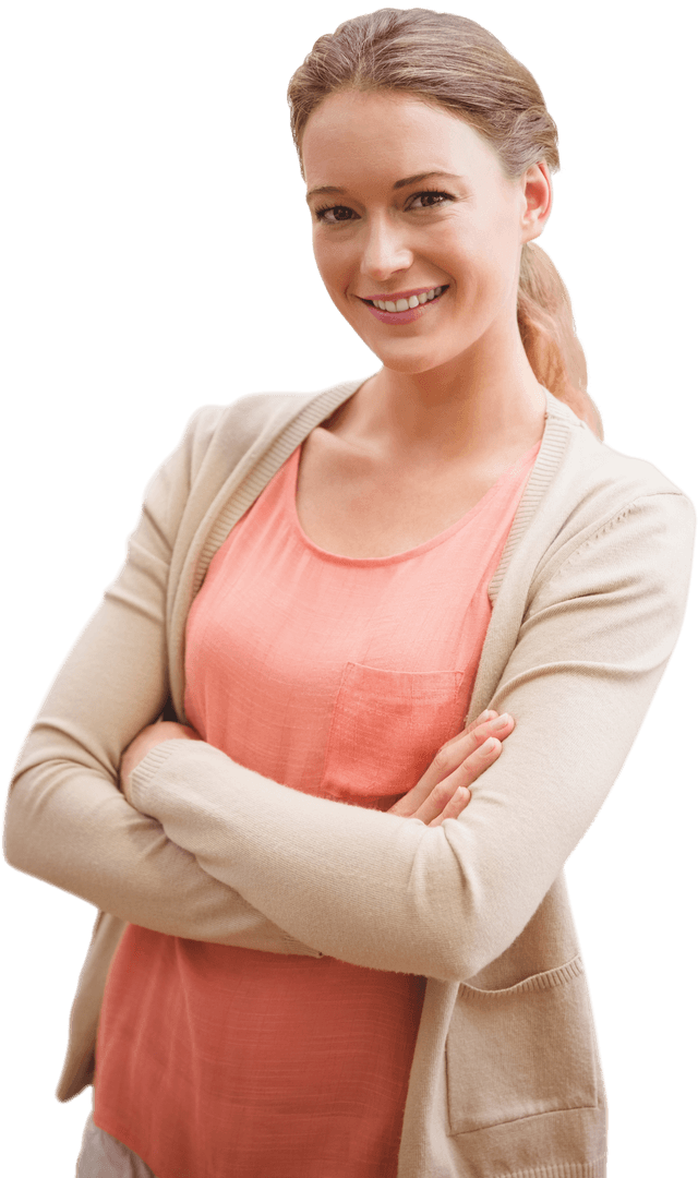 Cheerfully Confident Woman Posing on Transparent Background