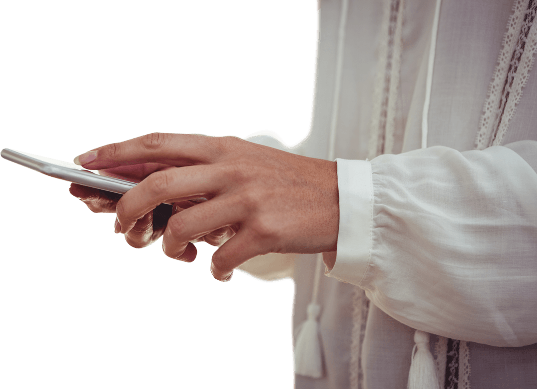 Transparent Hands Holding Smartphone Displaying Technology Use