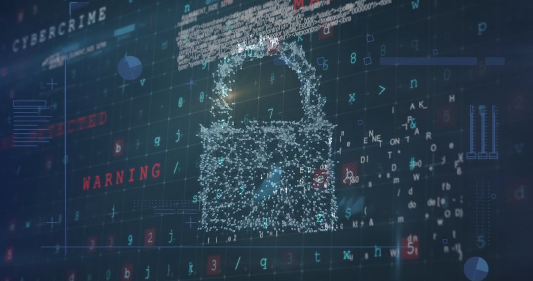 Digital Padlock Over Data Grid Featuring Cybersecurity Message