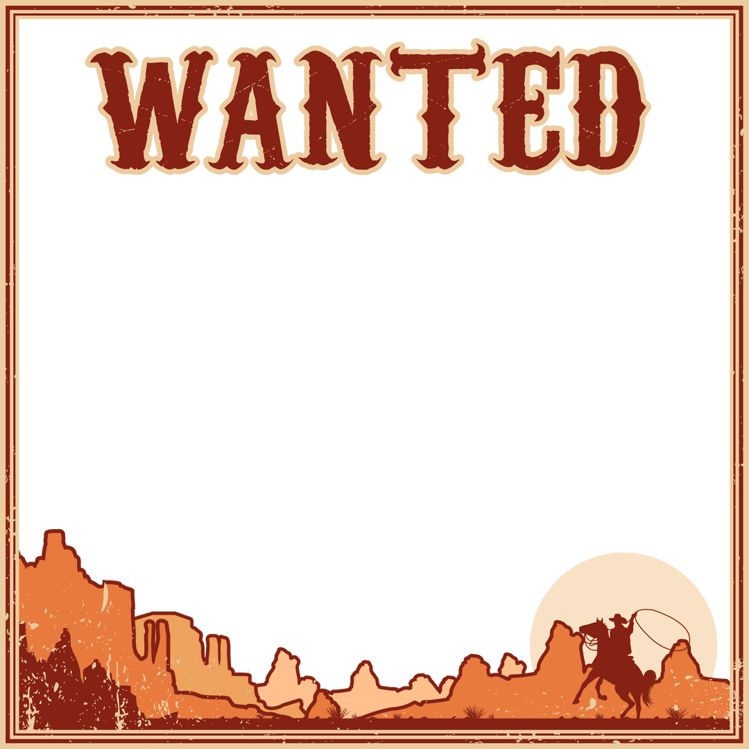 Vintage Wanted Poster with Cowboy and Horse Lassoing on Transparent Background