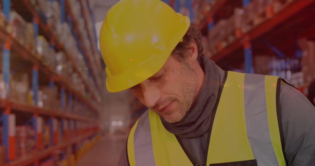 Warehouse Worker in Safety Gear Handling Inventory