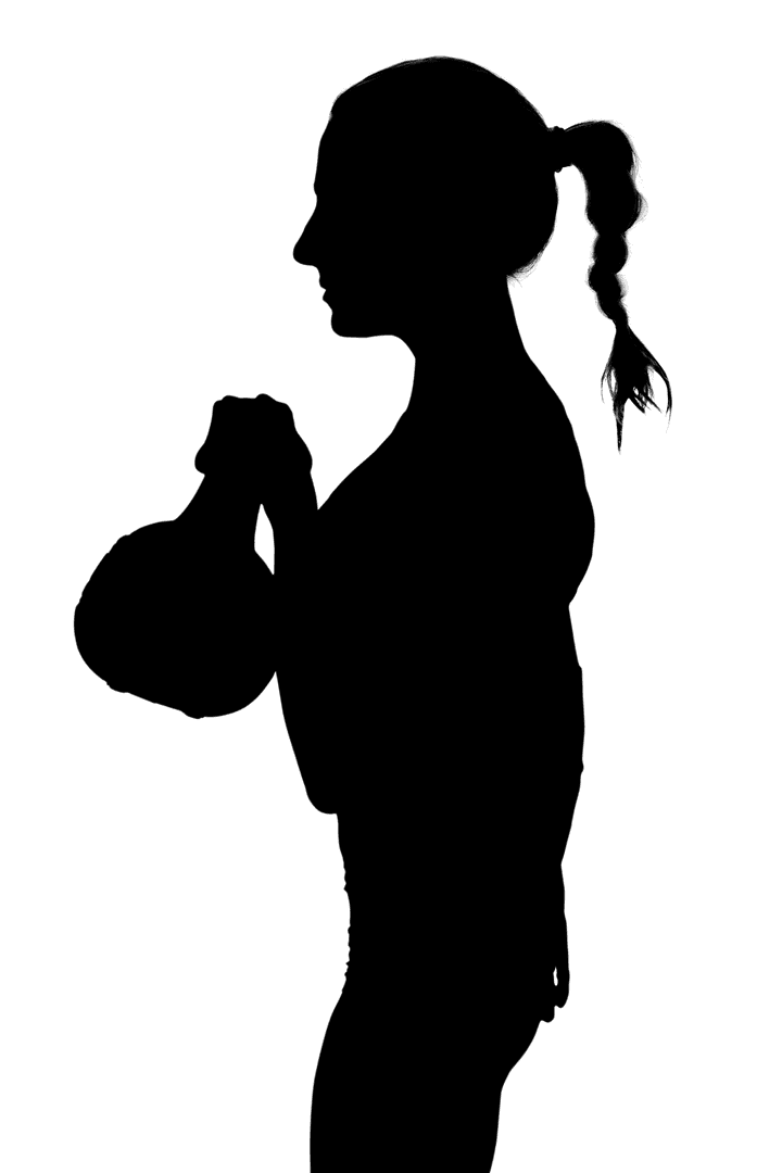 Transparent Silhouette Athlete Exercising with Kettlebells