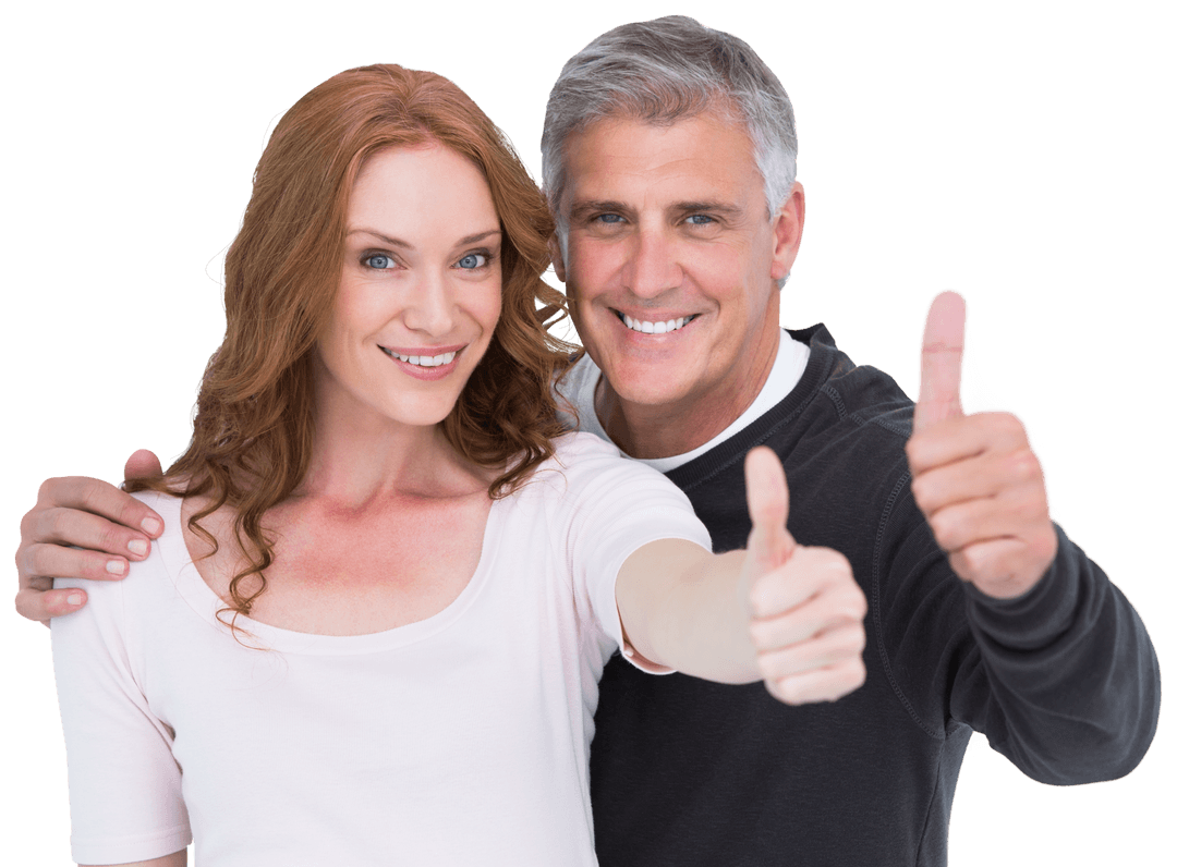Casual Couple Giving Thumbs Up with Transparent Background