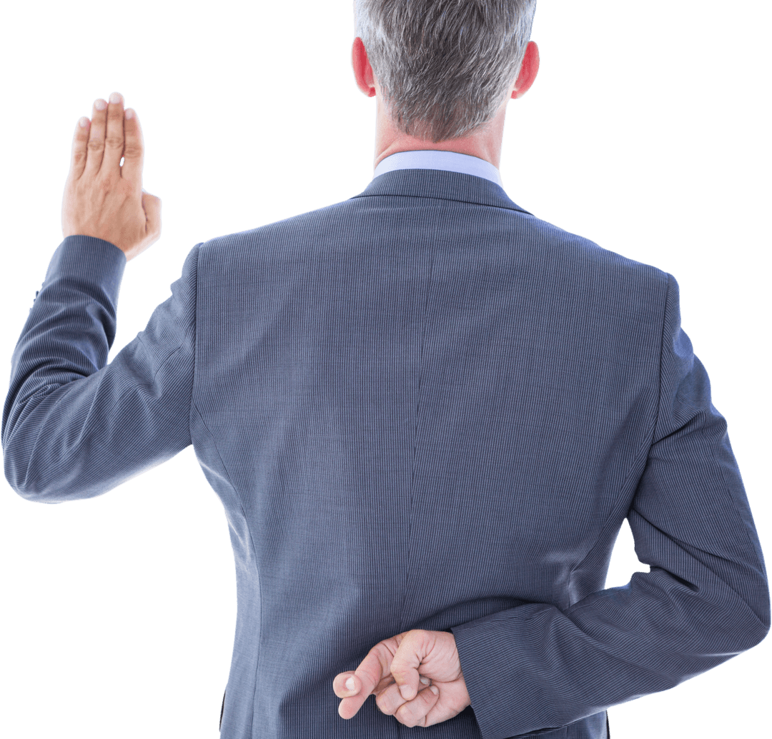Transparent Businessman Taking Oath Fingers Crossed Deception