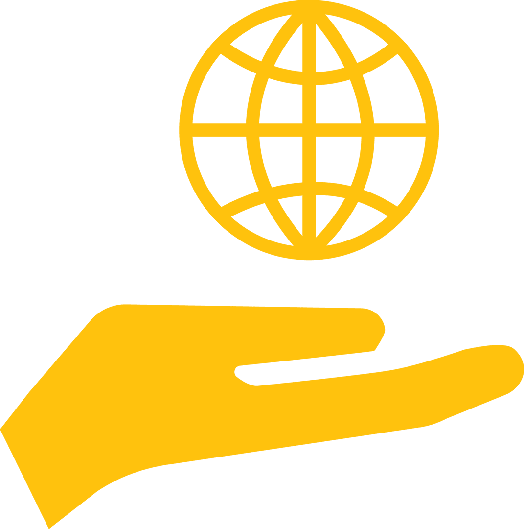 Transparent Yellow Globe and Hand Symbol on Clear Background