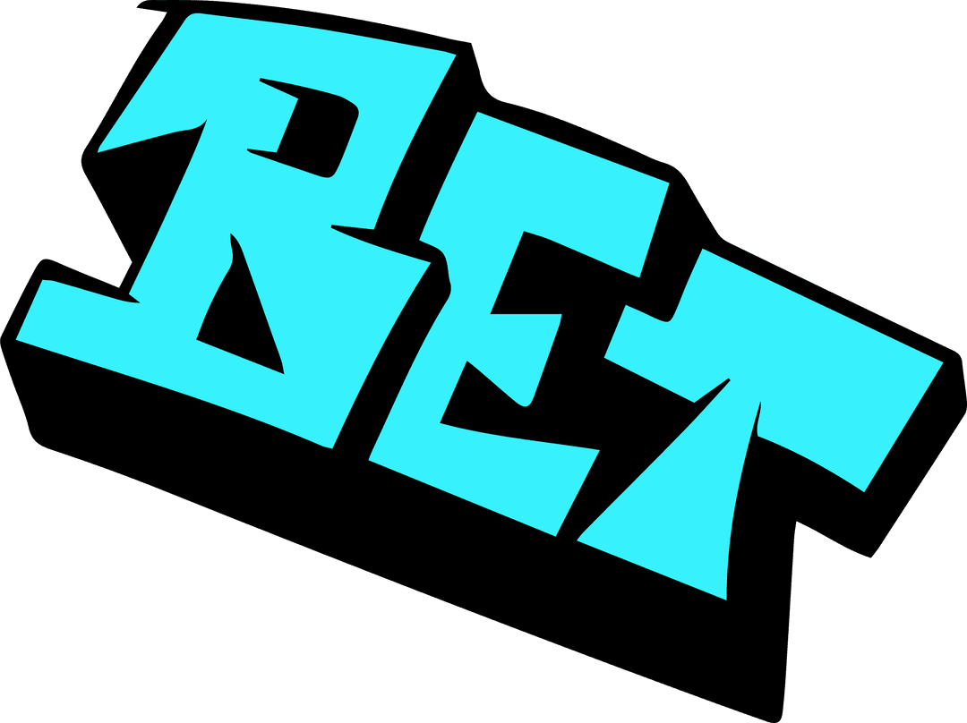 Bold 3D Graffiti Text "BET" with Cyan Letters on Transparent Background