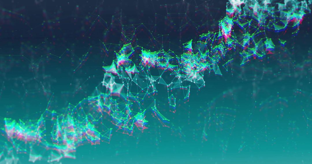 Abstract Digital DNA Helix on Teal Background with Glowing Nodes