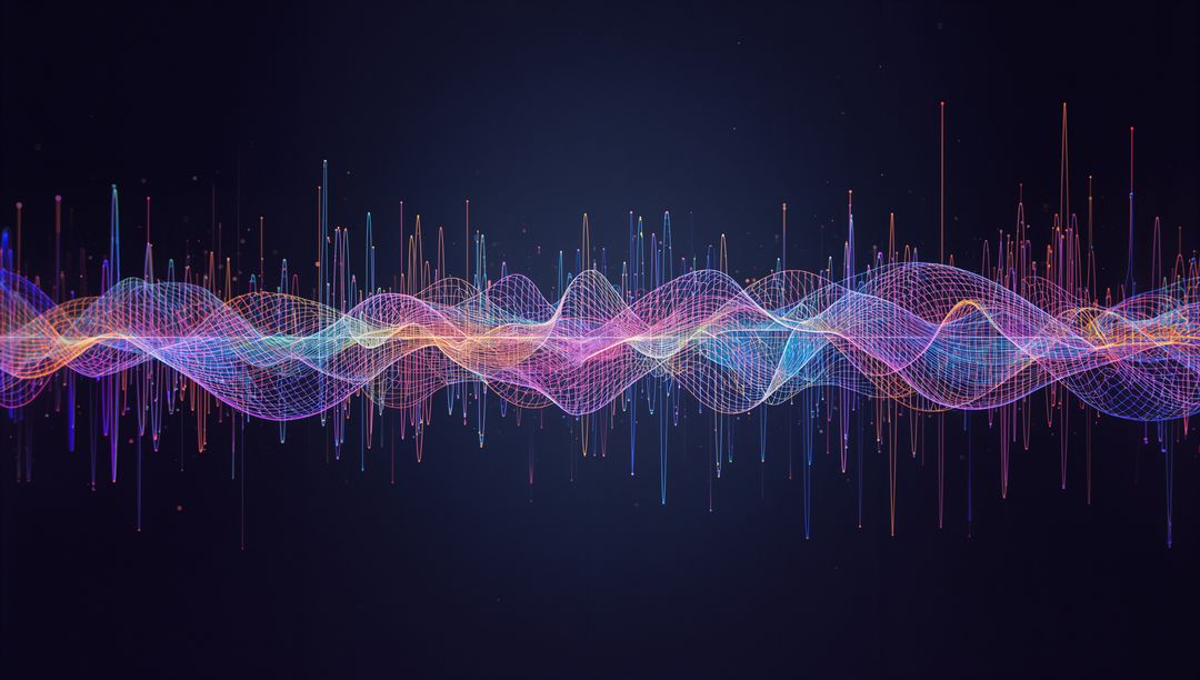 Vibrant Digital Waveform Mesh on Dark Background