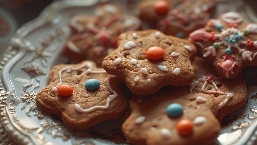Elegant Gingerbread Stars with Icing on Silver Platter