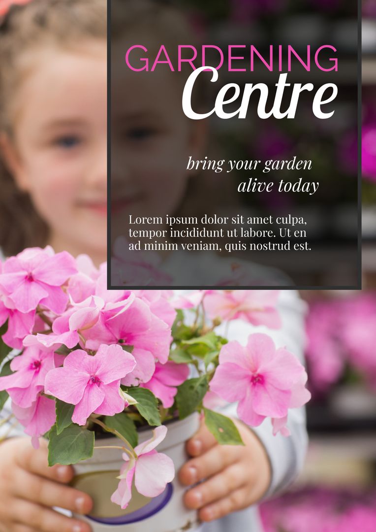 Child Holding Bright Pink Petunias in Gardening Centre