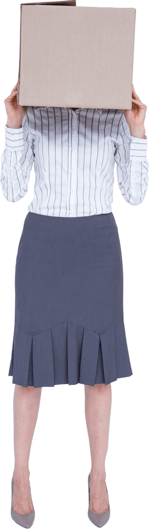 Transparent Background Businesswoman Hiding Face with Box