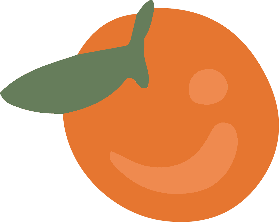Smiling Orange with Leaf Vector on Transparent Background