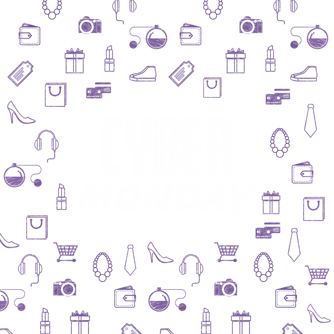 Transparent Cyber Monday Shopping Icons with Purple Accent