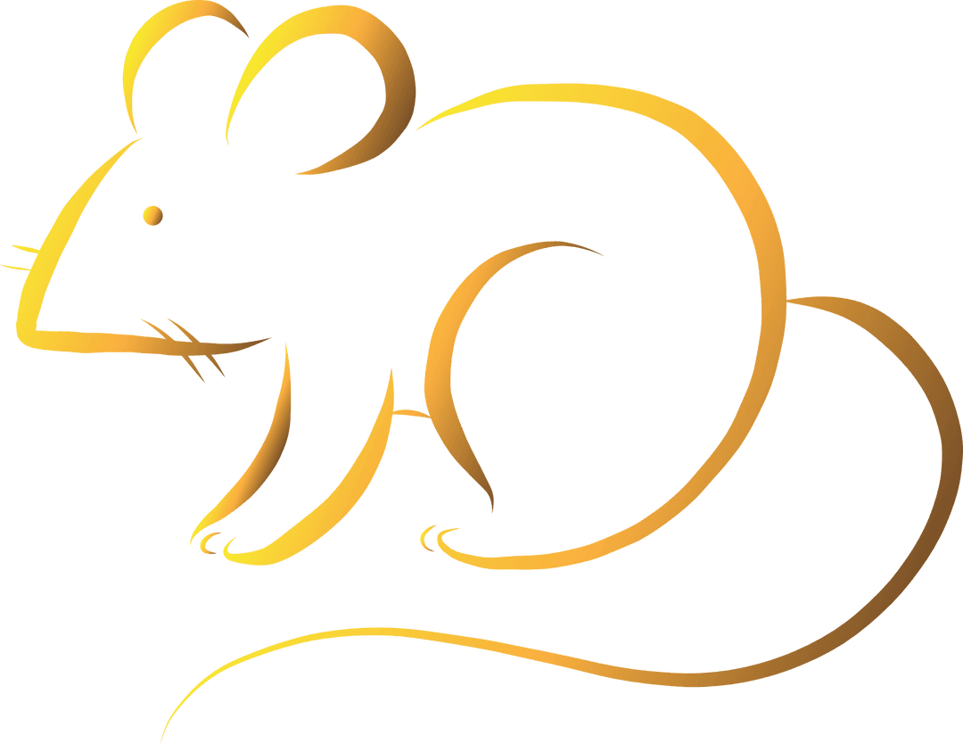 Golden Mouse Line Art on Transparent Background