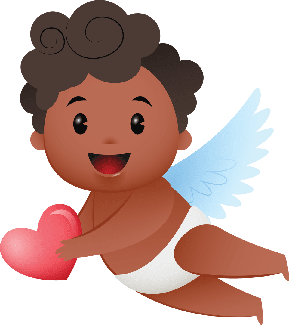 Lovely Biracial Cherub Holding Heart on Transparent Background