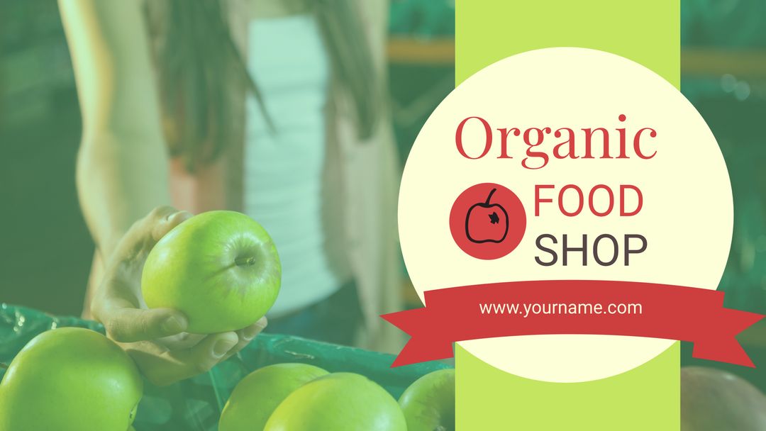 Organic Food Shop Ad with Fresh Green Apples Display