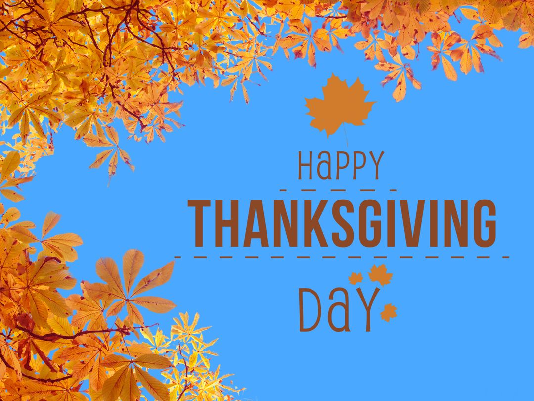 Thanksgiving Celebration with Autumn Leaves and Festive Greeting