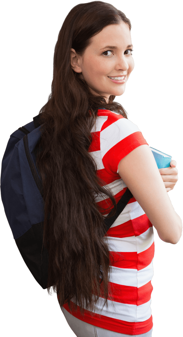 Happy Student with Backpack Smiling on Transparent Background