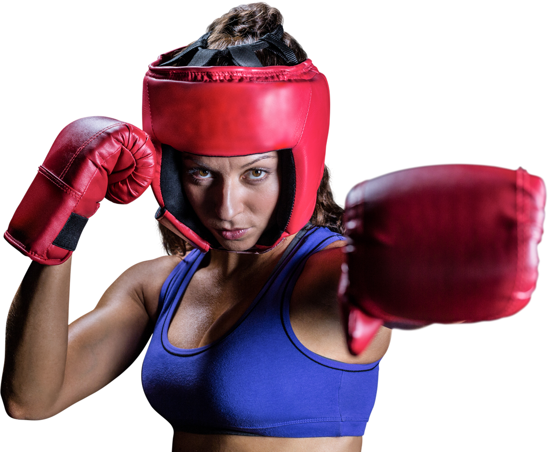 Determined Female Boxer Wearing Red Gloves and Headgear, Background Transparent - Download Free Stock Images Pikwizard.com