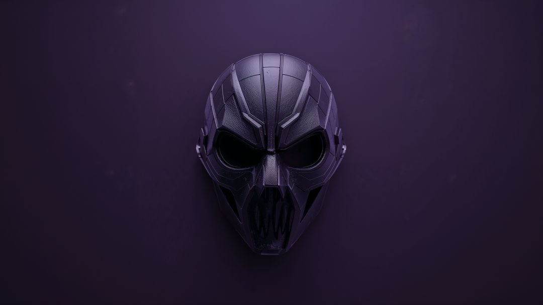 Futuristic Skull Mask on Purple Gradient Background