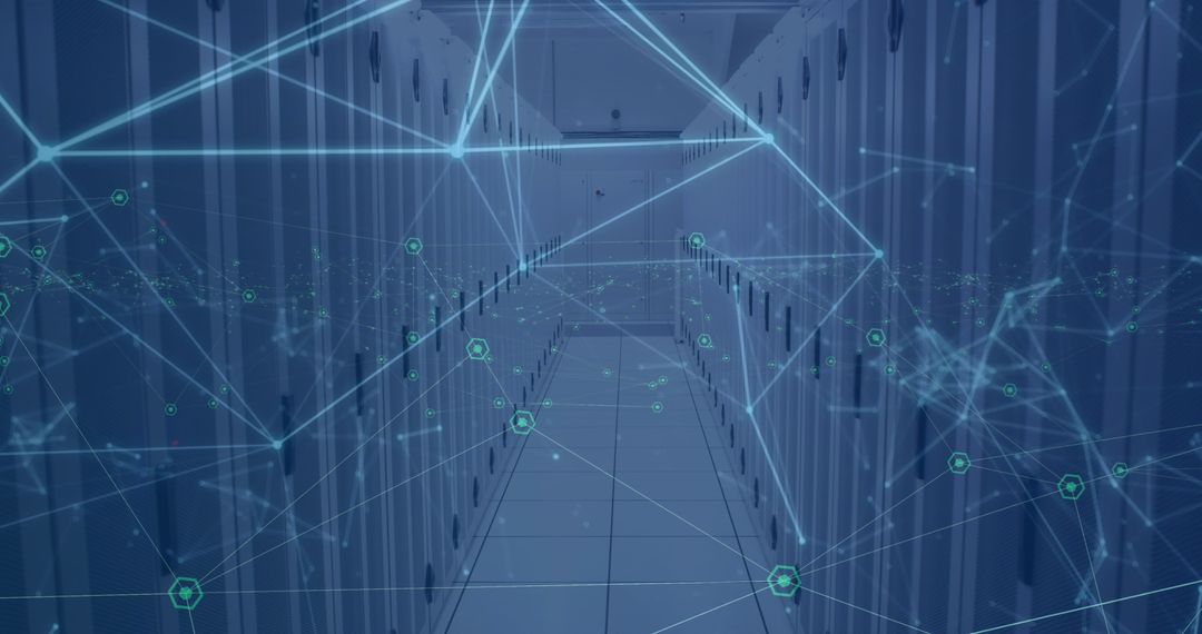Futuristic Data Center with Digital Network Connections