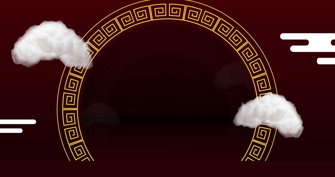 Red Chinese New Year Background with Clouds and Golden Patterns