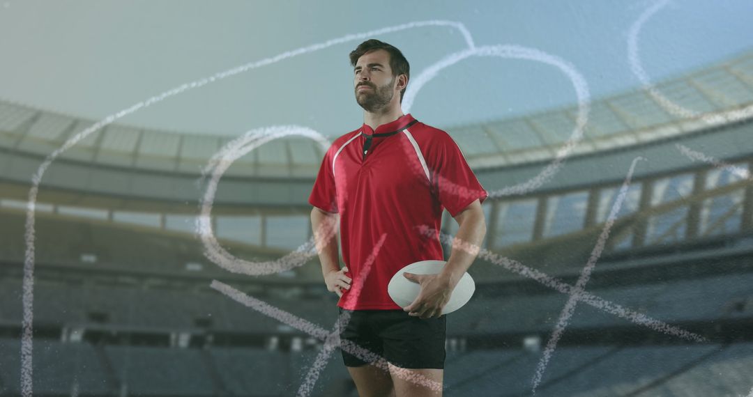 Rugby Player Visualizing Strategic Plays at Stadium
