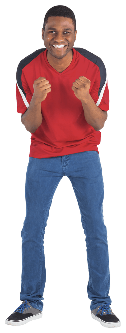 Transparent Background Excited Male Fan Cheering in Red Jersey