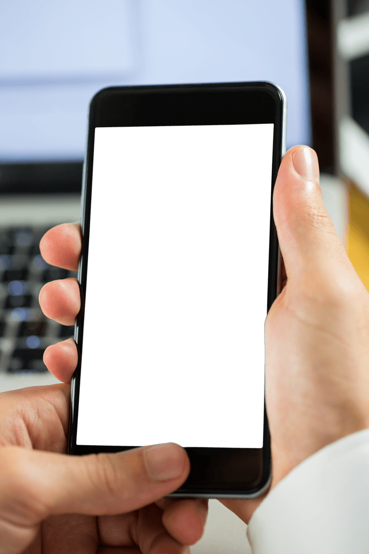 Transparent Smartphone Held in Hands for Copy Space Mockup