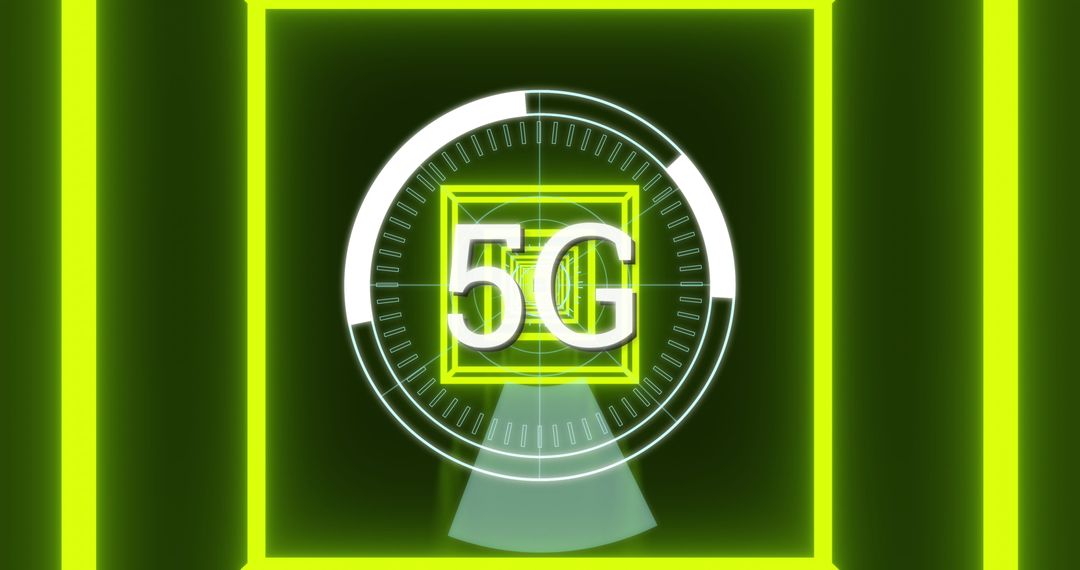 Glowing 5G Network Concept with Vibrant Neon Green Squares