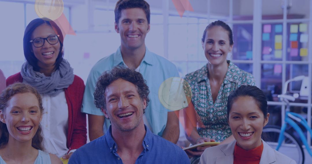 Diverse Team of Colleagues Smiling in Contemporary Office Space