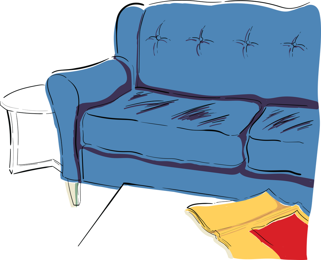 Cartoon Style Blue Couch with Yellow Book, Transparent Table Background - Download Free Stock Images Pikwizard.com