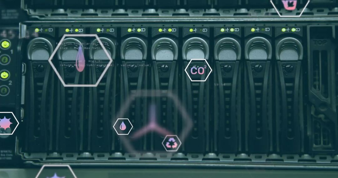 Eco-Symbols Overlay on Computer Server Bank