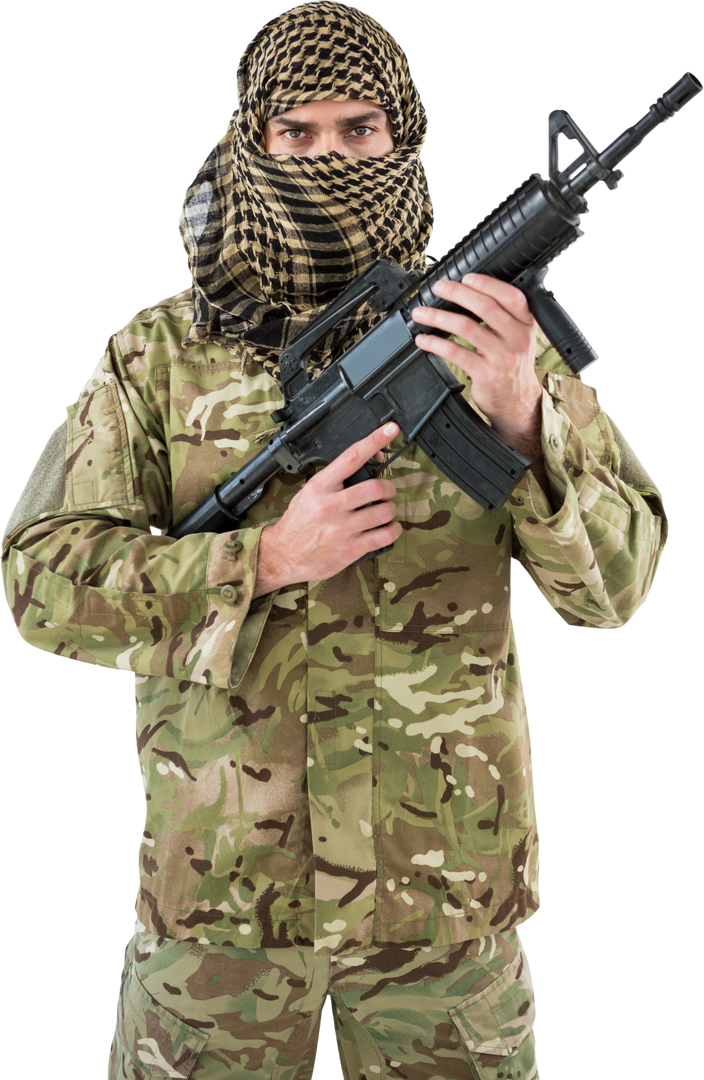 Transparent Soldier with Covered Face in Camouflage Holding Rifle - Download Free Stock Images Pikwizard.com