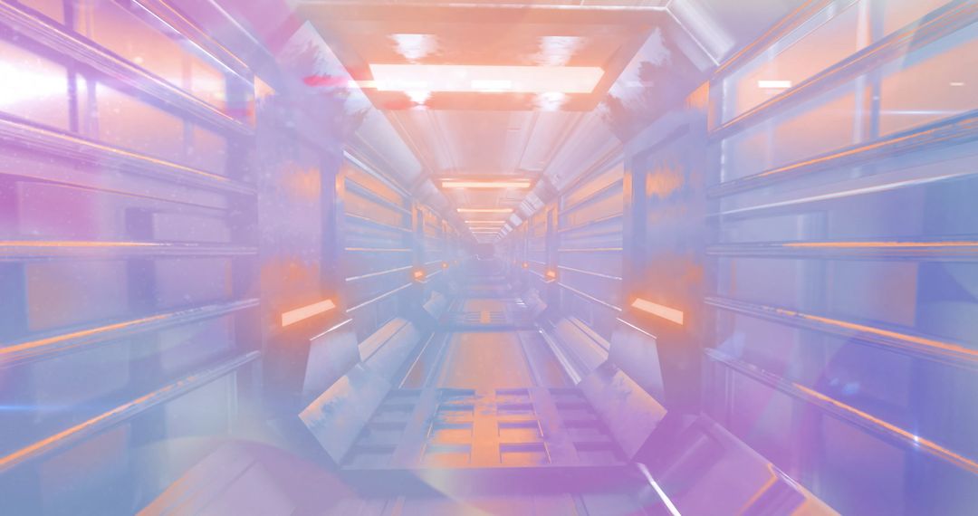 Futuristic Metallic Corridor with Orange Illuminations