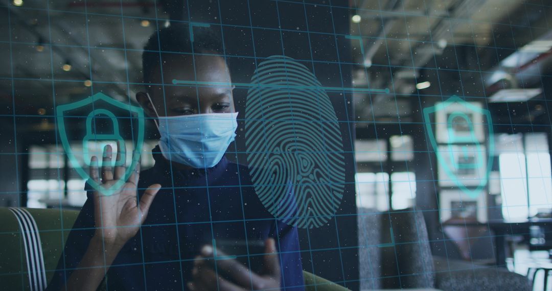 Businesswoman Using Smartphone with Digital Security Interface