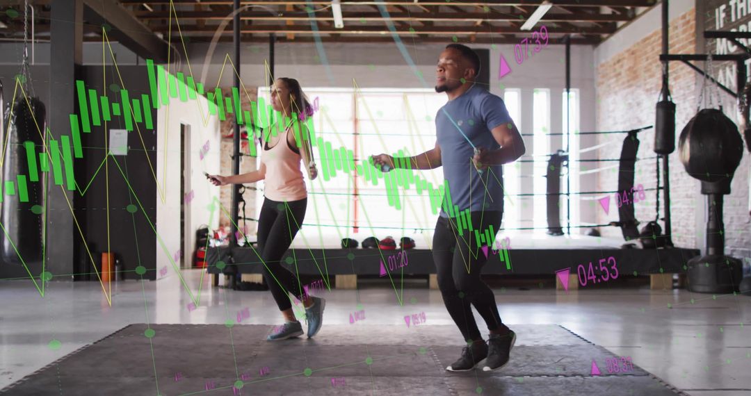 Fitness Technology: Jumping Rope Workout with Data Overlay in Gym