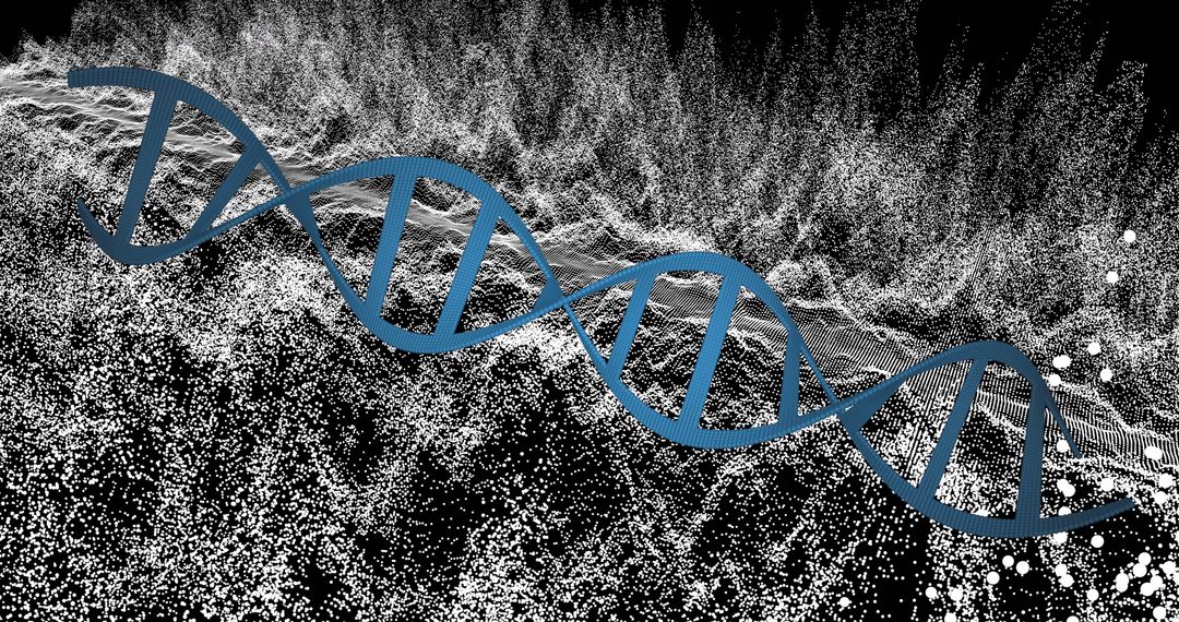 Abstract DNA Strand Over Mesh Grid Visualization