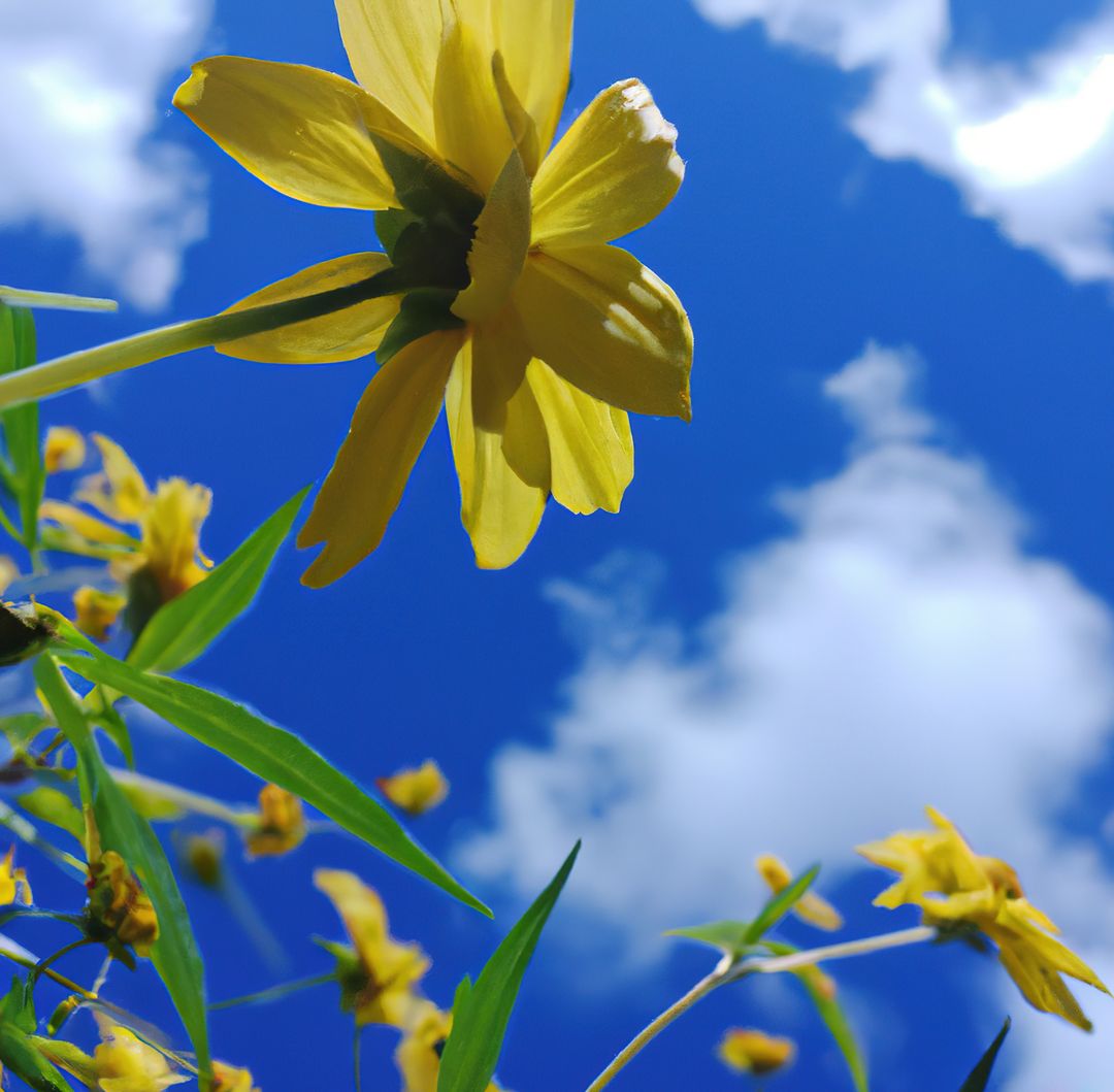 Beautiful Yellow Flowers Blooming Against Clear Blue Sky - Free Images, Stock Photos and Pictures on Pikwizard.com