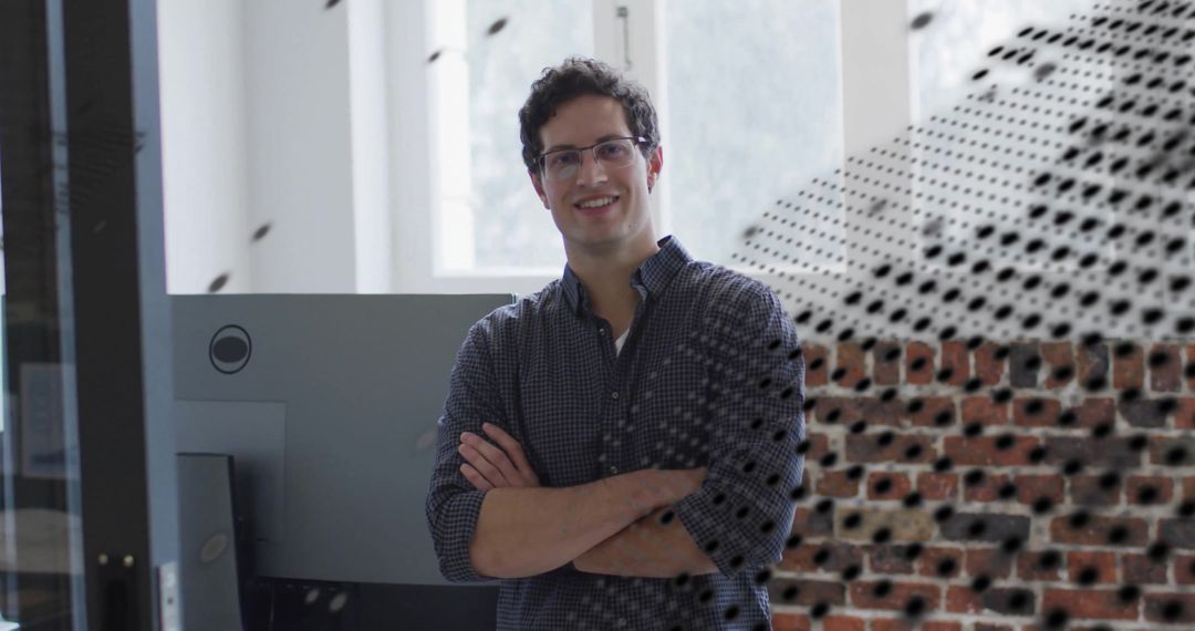 Professional in Modern High-Tech Urban Office Environment