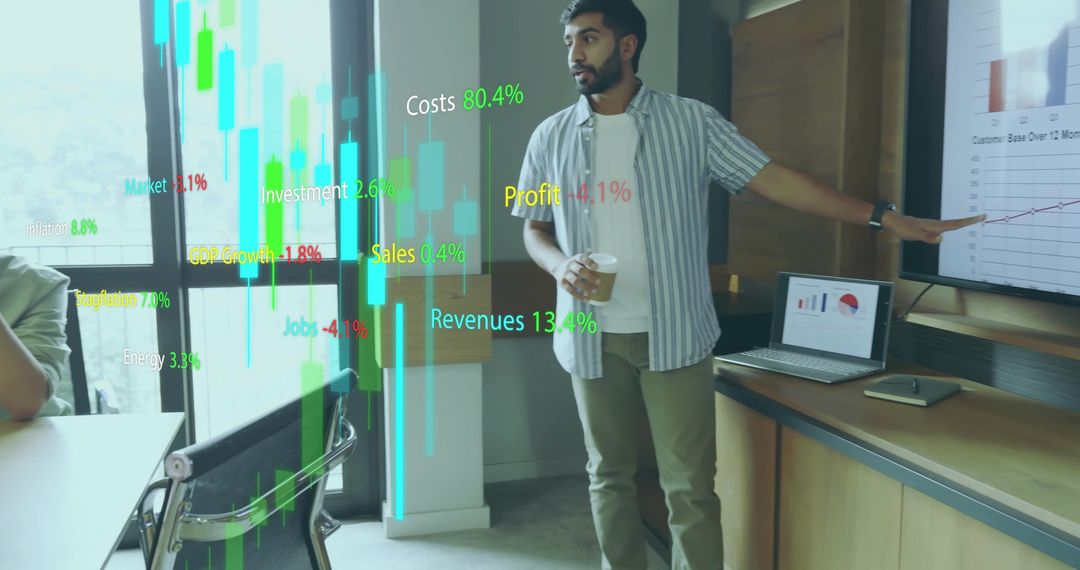 Businessman Presenting Data with Holographic Technology