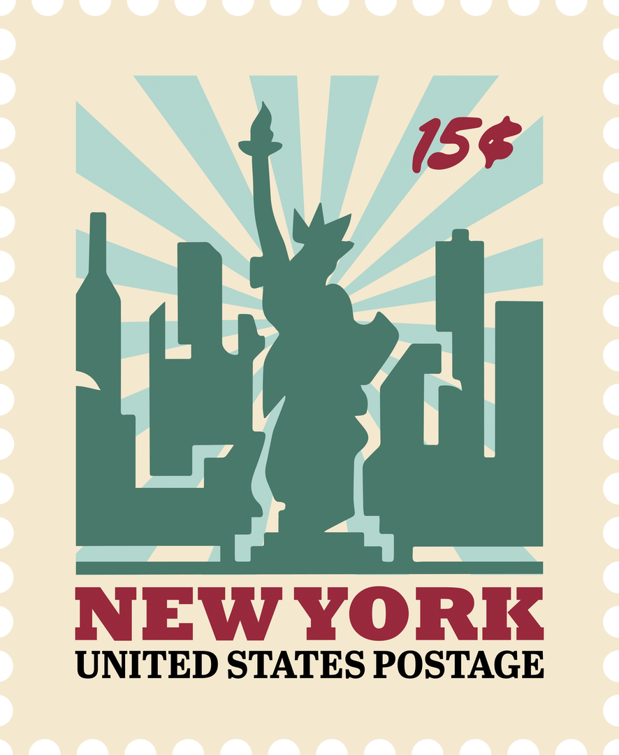 Vintage New York Postage Stamp with Statue of Liberty on Transparent Background - Download Free Stock Images Pikwizard.com