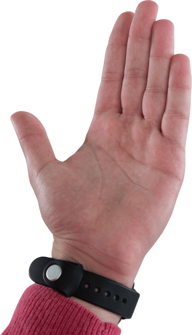 Transparent Close-Up of Hand Wearing Black Wristband